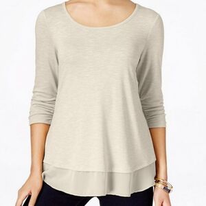 Style & Co Scoop Neck Chiffon Hem Taupe Tunic Top Women's Size 2X